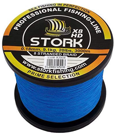 Stork HDx8, 8-Fach geflochtene Premium Angelschnur 3000m (Blau, 10 lbs / 4.5 kg / 0.10 mm)