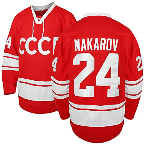 Vladislav Tretiak #20 Sergei Makarov #24 CCCP 1980 UdSSR CCCP Russian Hockey Trikot Rot