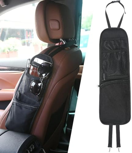 URAQT Auto Organizer, Generisch Autositz Organizer Hängende Seitentasche, Multifunktionale Autositz Seitenorganisator, Faltbare Auto Aufbewahrungstasche mit Mehreren Taschen, Schwarz