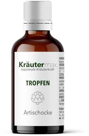 Kräutermax Artischocke Tropfen, 50 ml, Vegane Kräutertinktur, 15% Vol., Nahrungsergänzungsmittel mit Artischockenkraut