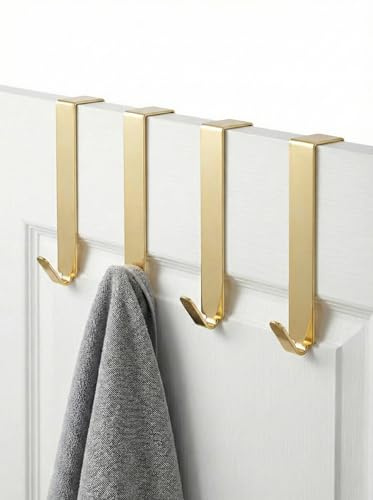 MDCASA Türhaken zum Einhängen 4er-Set mit Filzpad, 15mm Gold | Kleiderhaken, Garderobenhaken und Handtuchhalter für die Tür, für alle Türen, bis 10 kg je Haken, Filzpad, ohne Bohren