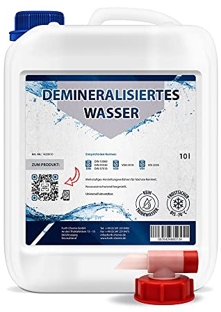 Furthchemie Demineralisiertes Wasser 10 l mit Auslaufhahn | Höhere Qualität als Osmosewasser, Destilliertes Wasser