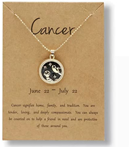 Gold Star Sign Coin Charm Pendant Chain Necklace – Night – Cancer (22nd June - 22nd July) - Zodiac Constellation Horoscope Celestial Astrology Jewellery - Women Men Gift
