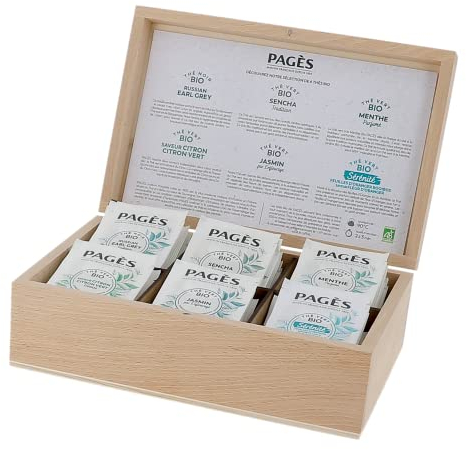 PAGÈS Coffret en Bois Français de Thés Bio 60 Sachets
