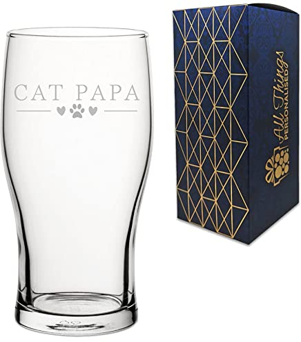 Engraved Novelty Pint Glass with Cat Papa Design, Laser Engraved, Gift Box Included, Gift for Dad, Birthday Gift, Cat Lover Gift, Funny Cat Gift, Add an Optional Personalised Message