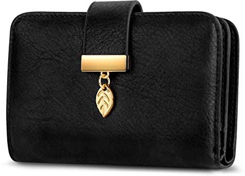 Faneam Geldbörse Damen aus Leder, Portemonnaie Damen Kleine, Geldbeutel Frauen mit RFID-Schutz, Geldbeutel Damen mit 14 Kartenfächer, Reißverschluss Münzfach und Tragekette