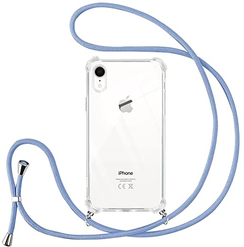 Vauki handyband für iPhone XR Hülle mit Band, Durchsichtig Silikon Handyhülle mit Kordel zum Umhängen, Necklace Schnur TPU Bumper Case für iPhone XR, Lila