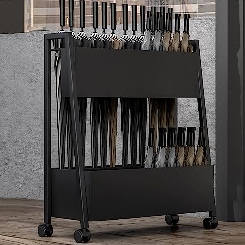 Metal Umbrella Stand Umbrella Storage Shelves, Entryway Umbrella Organizer Rolling Cart with Wheels, Large-Capacity Umbrella Holder Rain Water Collection Tray, Umbrella Bucket Umbrella Rack Barrel