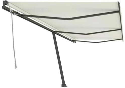 Homgoday Standmarkise Einziehbar Handbetrieben Sonnenmarkise mit Handkurbel Balkonmarkise Versenkbaren Markise Sonnenschutz Winkel und Höhe Einstellbar 600x300 cm Creme
