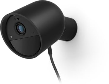 Philips Hue Cámara de Seguridad Inteligente Segura con Cable de 1080p, Color Negro, para Interiores o Exteriores, fácil de Instalar, comunicación bidireccional. Funciona con el Centro de Seguridad en