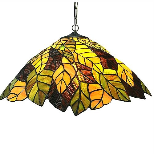 Ø45cm Tiffany Esstisch Pendelleuchte Retro Glas Wohnzimmerlampe Ahornblatt Deckenleuchte Hängeleuchte Vintage Landhaus E27 Küchenlampen Deckenlampe 3 flammig Esszimmer Hängelampe Schlafzimmer Cafe Bar