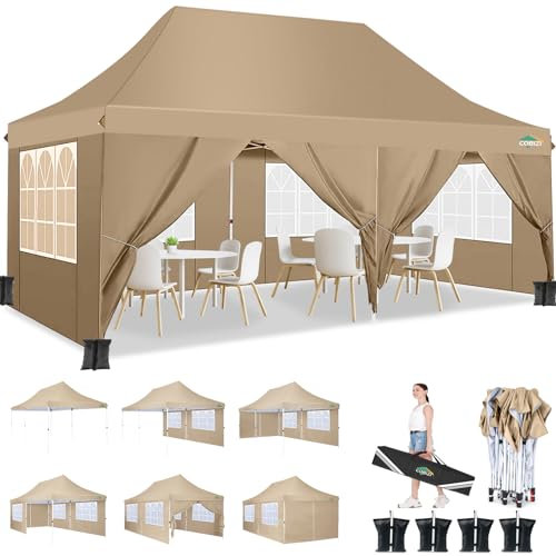 COBIZI Faltpavillon 3X6m Wasserdicht Stabil Pavillon 3x6m, Partyzelt Faltbar Anti-UV mit 6 Seitenwänden, Gartenpavillon für Hochzeiten, Freien, Garten
