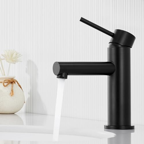 CECIPA Grifo de Lavabo Negro Griferia Baño Negro Caliente y Fría Grifo Baño Negro Mate Griferia Lavabo con Altura de Salida de Agua 90mm