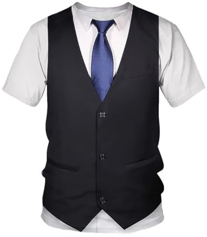 WHNBCW Funny Men's Tuxedo T Shirt Tie Tux Graphic Tee Shirt,White,S