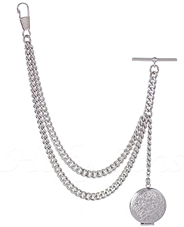 Holy Sins Jewellery Made in The UK Silver Colour Albert Pocket Watch Chain with Locket Pendant (12)