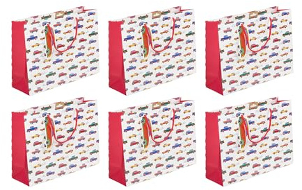 Clairefontaine 32472-6Cpack - Packung 6 Geschenktasche - Tüte Excellia, Format Shopping (37,3x11,8x27,5 cm), 210g, geeignet für voluminöse Geschenke, Autos Rot, 6 Stück
