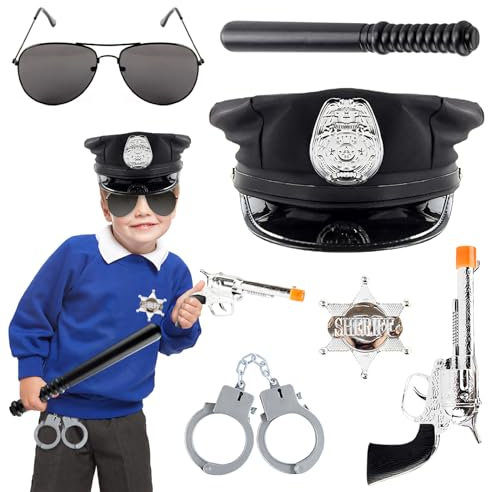 badaren Disfraz de Policía, Accesorios Disfraz Policia, Sombreros de Policía, Gafas de Sol de Policía, Esposas de Policía, Conjuntos de Disfraces de Policía para Cosplay de Fiesta de Carnaval