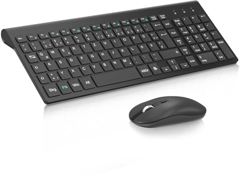 cimetech Tastatur Maus Set Kabellos 2.4G Dünn Leise QWERTZ für PC/Laptop | 2.4G Ergonomische Kompakte Keyboard Ergo Leise, Ultraslim und 10 m Reichweite für PC/Desktop/Notebook/Laptop/Windows