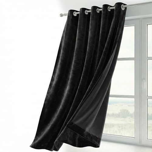 BEAUTEX Samtvorhang Ösen Schwarz 140x225 cm Velvet Verdunkelung | Weicher Velvet-Samt, blickdicht, lichtmindernd, pflegeleicht, viele Farben und Größen