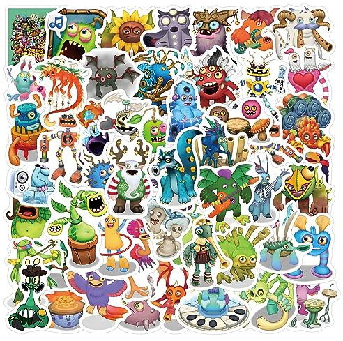 60 calcomanías de monstruo cantante para niños, adolescentes, adultos, niños y niñas, paquete de calcomanías para laptop, monopatín, equipaje, coche, bicicleta, taza, computadora, decoración de