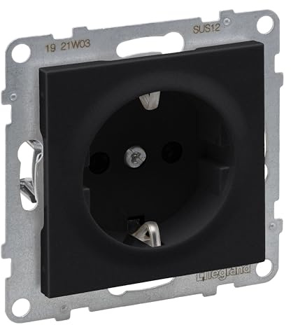 LEGRAND, SEANO Schutzkontakt-Steckdose mit erhöhtem Berührungsschutz, Anschlussdose, Steckklemmen, 16 A, 250 V, Farbe: Schwarz lackiert, 765320