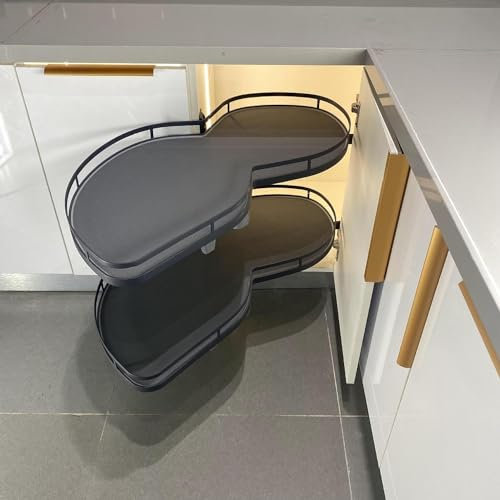 LAMEDOAT Eckkarussell für die Küche, Küchenschrank, Eckauszug, Organizer, Eckschrank-Auszug, höhenverstellbar, leises Verriegelungssystem für 36 Zoll/900 mm große Schränke, 2 Ebenen, Schwingtablett