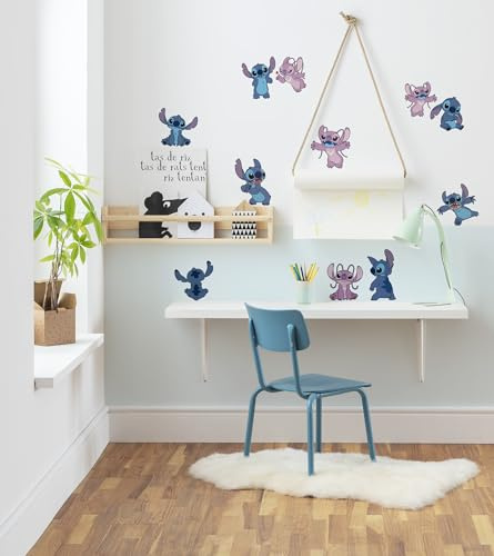 Komar Väggtatuering – stitch and Angle Happy – storlek 50 x 70 cm – Disney, väggdekal, barnrum, klistermärke, blå, lila