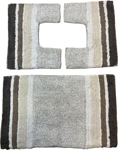 HOME ZEN HOUSEHOLD LINEN Set di tappeti da bagno AGATHA, 3 pezzi, 100% cotone idrofilo superassorbente, 1 tappetino 47x78 cm + 2 tappetini 47x38 cm scendi bidet e scendi water (MARRONE)