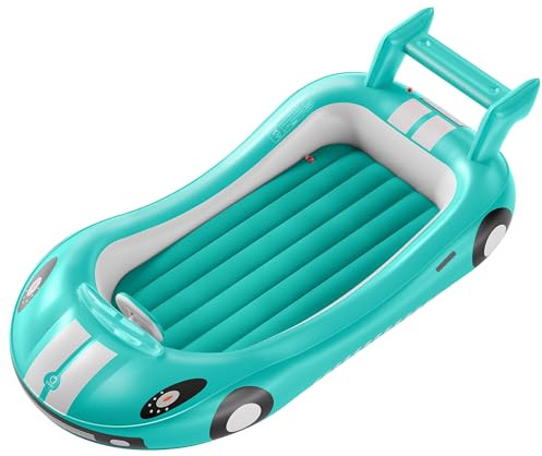 QPAU Blow up Inflatable Toddler Travel Bed with Sides, Toddler Air Mattress for Camping, Traveling, Hotel, or Home Use, Hand Pump Included (Cyan)