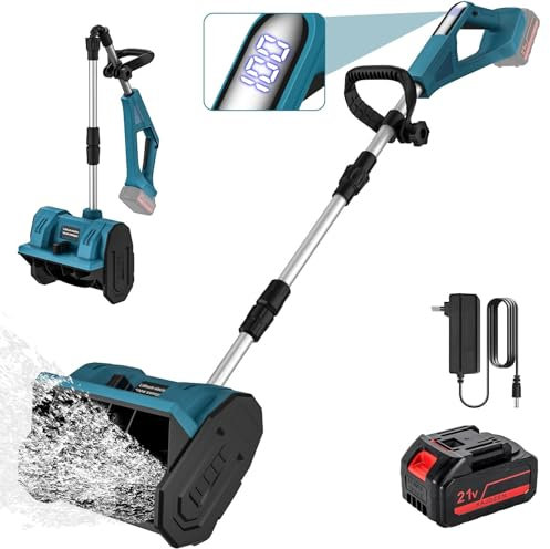 Snow Hunting With Battery, Lightweight Manual Electric Snow Blowing Machine, Large 33 Cm, Small Domestic Snow Sweeper Equipment W/Folding Handle - Road Snow Hunting Tool(2 Batteries)