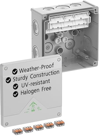 Spelsberg Abox SLK-6² – IP66 wasserdichte Anschlussdose mit internen Befestigungspunkten und erhöhter schraubenloser Klemme – Wago 221-613 – 6 mm² – bewertet 450 V für Industrie und Außenbereich (Grau