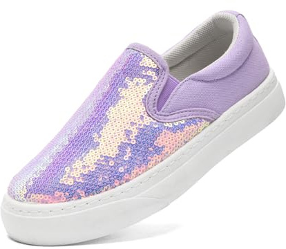 maxvinci damer glitter canvas sneakers slip-on tygskor paljetter segelskor andas platta loafer promenadskor, lila, 38 EU