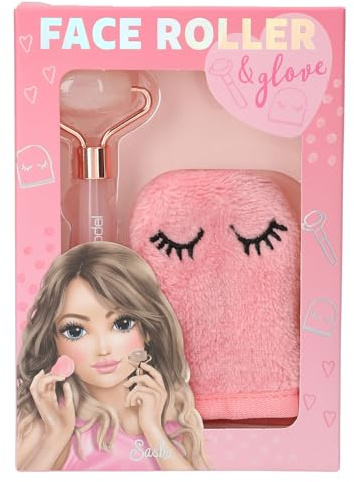 Depesche 13508 TOPModel - Set di rulli per Il Viso Beauty And Me, con Rullo al Quarzo Rosa e Guanto Morbido per Il Lavaggio in Rosa