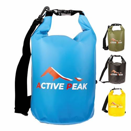 Active Peak® Dry Bag wasserdicht Rolltop Packsack 2 L–20 L mit Schultergurt & Handyhülle, Schwimmfähige Outdoor Tasche für Kajak, Boot, Strand, SUP, Wandern, Camping (Himmelblau, 20 Liter)