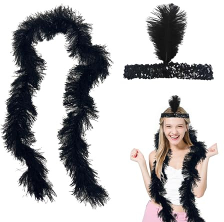 LAKJUOZ 150 Cm Écharpe Boa Plume Mardi Gras Boas De Plumes Bandeau À Plumes Et Paillettes Pour Idées De Fête Preppy Mariage Diy Artisanat Robe De Danse Accessoire Costume D'Halloween Décoration