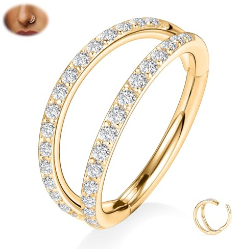 hengkaixuan G23 Titan Doppel-Nasenring Septum-Piercingschmuck 20G/18G/16G Helix Daith Rook Tragus Knorpel Conch Creolen für Damen und Herren 6mm bis 12mm