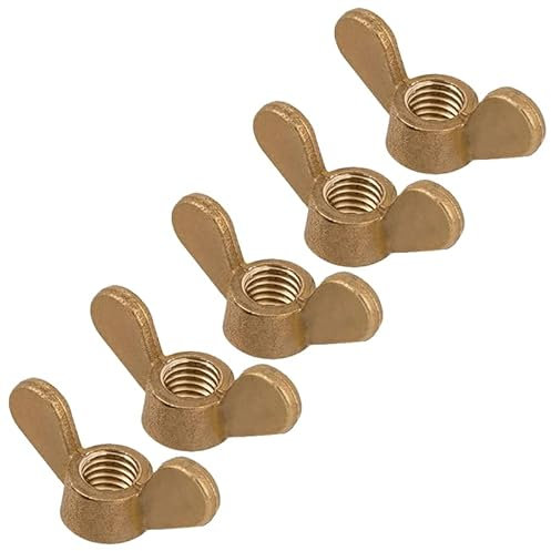 M6 Wing Nuts, Brass Butterfly Wing Nut, Heavy Duty Hand Twist Tighten Fasteners Parts Screws for Threaded Bolts DIY Tools, Pack of 5