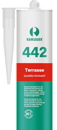 RAMSAUER 442 Terrasse, 310ml Kartusche, Bahamabeige strukturiert MATT | Für Natur-, Keramik-, Betonwerksteinbeläge, Anschlussfugen, Terrassen uvm