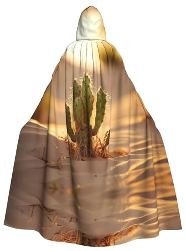 XTYGETY Desert Cactus Print Unisex Cape Halloween Hooded Cloak Robe Grim Reaper Wizard Scary Cosplay Costume
