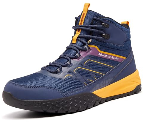 ARTOPEAK Mens Hiking Boots Waterproof - Non Slip Mountaineering Shoes for Men, Breathable Trekking Boots, Heavy Duty Camping Shoes Navy/Yellow Size 9