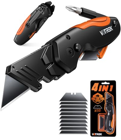 VOTREK 【4-in-1】 Multitool Folding Utility Knife Box Cutter, Navajas para Trabajo, Quick-Change Knife, 【Belt Clip】【Blade Storage】, Gifts for Fathers Dad Papa, Extra 10 SK5 Blades Included