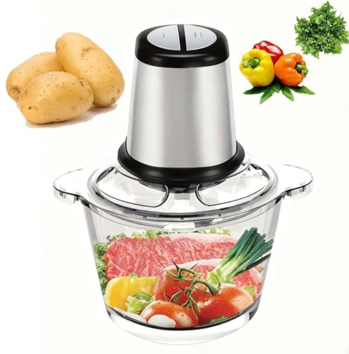 Robot da cucina elettrico da 2 litri e 800 W con ciotola in acciaio inossidabile, tritatutto a 2 velocità e tritacarne per uso domestico