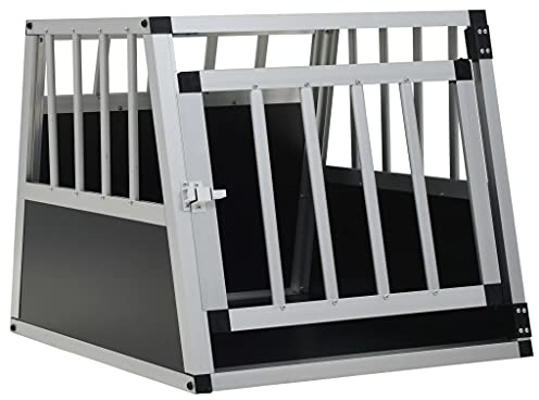 Hundetransportbox Tragbar mit Zauntor, Trapezförmige Hundehöhle mit Aluminiumrahmen für Terrasse Balkon, Silber 54 x 69 x 50 cm MDF
