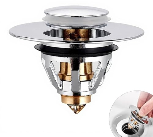 Waschbeckenstöpsel Pop Up Abflusssieb(34-40mm)，Universal Abflussstopfen mit Anti Clogging Sieb rostfrei, für Aufsatzwaschbecken Waschtisch Badewanne Ablaufgarnitur