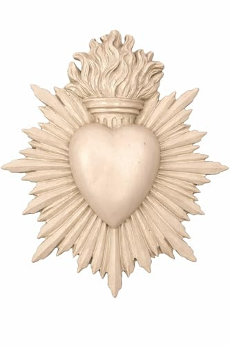 Genérico Ex-voto Mural Decorativo, Corazón Sagrado, 17 cm x 15 cm, Hermosa Fabricación (Beige)