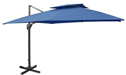 Ampelschirm 300x300 cm Azurblau mit Lüftung, Rechteckiger Terrassen- & Gartenschirm Außen, UV-Schutz Stoff Flexibler Sonnenschutz, Neigbar 360° Aluminiummast