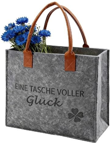Personalisierte Filztasche groß Einkaufstasche mit Spruch Geschenktasche | 40*15*30cm 18L Filz Shopper Bag für Frau Damen Mann, Tasche Filz Geschenk Kollegin, Klein Auszeit, Eine Tasche Voll Glück
