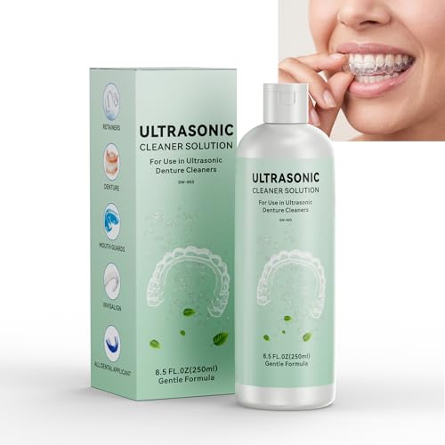 JeaTone Detergente Ultrasuoni per Apparecchio e Dentiera, 250ml Soluzione Professionale per Pulitore a Ultrasuoni, Rimuove Macchie e Cattivi Odori da Allineatori Invisibili, Bite e Paradenti
