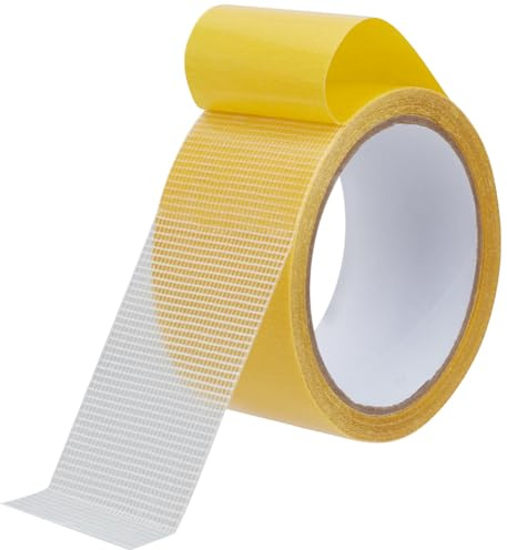 GORGECRAFT Double Sided Fabric Tape 49mm x 10m Yellow Heavy Duty Carpet Mounting Tape Sticky Mesh Cloth Backing Strong Adhesive Strip for Doormat Floors Mat Wall Picture Posters Hanging DIY Crafts