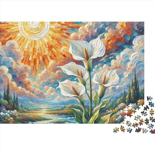 Peace Lily 1000 Pieces Recycled Cardboard Jigsaw Puzzle for Adults Sun Flower River Landscape Educational Gift Puzzle Lovers 38x26cm
